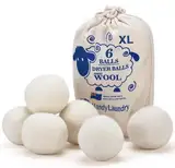 HANDY LAUNDRY Sheep Wool Dryer Balls Pack of 6 Premium 100% Natural XL Fabric Softener Reusable, Saves Drying Time