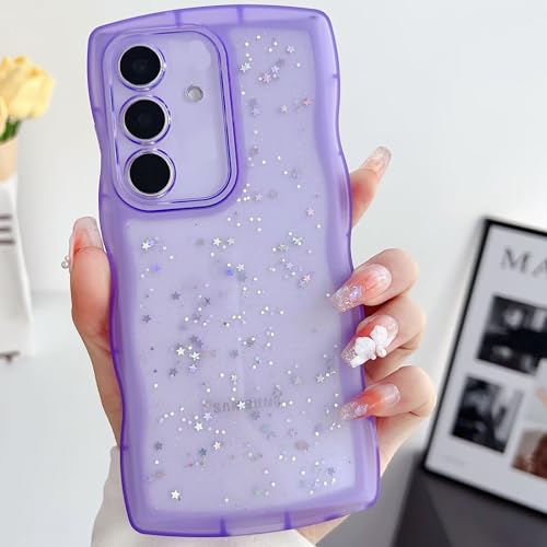 Nadoli Glitzer Hülle für Samsung Galaxy A51,Niedliche Lockige Wellen Rahmenform Aesthetic Durchsichtig Bling Stern Handyhülle Schlanke Weiche TPU Stoßfest Schutzhülle