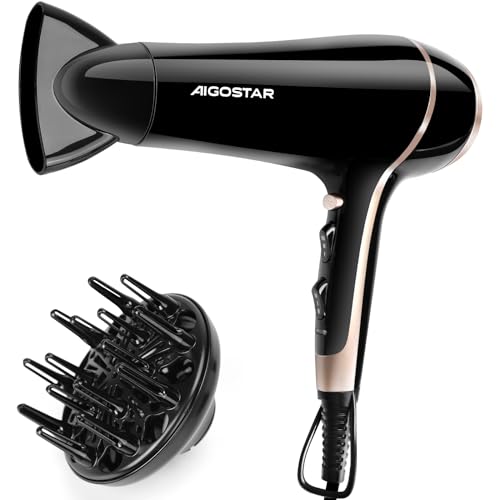 Aigostar Haartrockner 2400W Föhn Ionen 3 Temperaturniveaus und 2 Luftströmungsgeschwindigkeiten Haarföhn Schwarz Hair Dryer - Lora