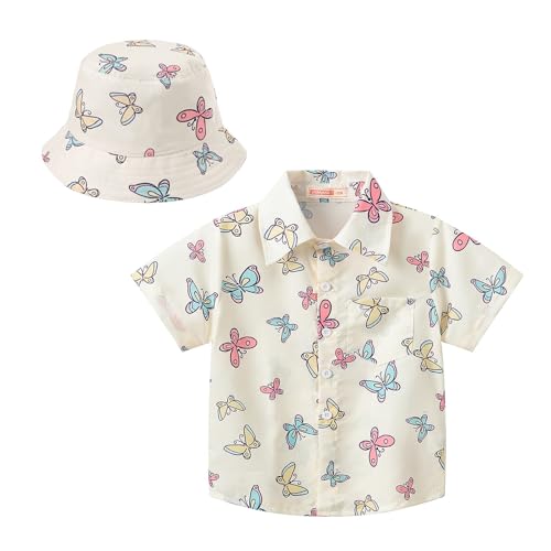 biJerou Sommer Mädchen Kinder Koreanische Version Von Alle Casual Kurzarm Shirt + Die Gleiche Farbe Hut kinder Tragen Mädchen Cut Out Shirt (E, 6-12 Months)