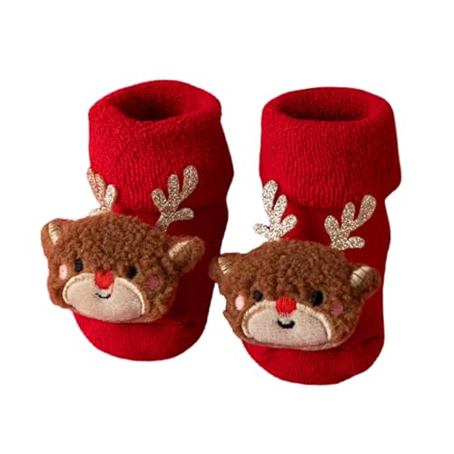 KAREN66 Rasselsocken Baby Weihnachten Babysocken Neugeboren Kleiner Junge Mädchen Weihnachtssocken Baby Antirutsch Erstlingssöckchen mit 3D Motive (DE/NL/SE/PL, Alter, 0 Monate, 12 Monate, Xmas-B)