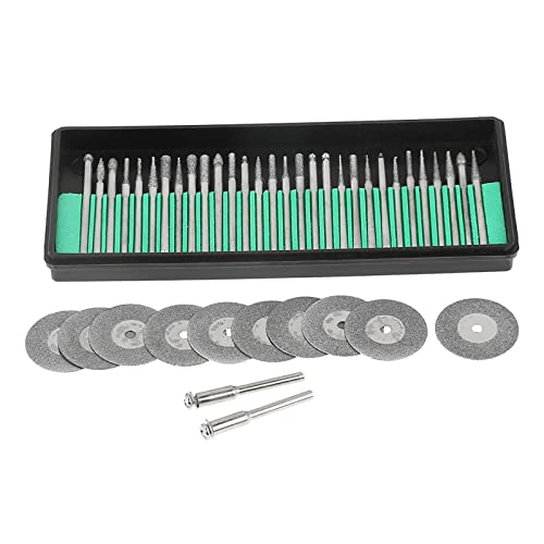 Ejoyous 30 Stück Diamant Fräser Set, Diamantfräser Diamant-Frässtifte mit 10 Sägeblätter 2 Spanndorne für Glas, Edelstein, Metall, Schleifen, Drehwerkzeug-Zubehör