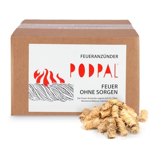 PODPAL Anzünder Holzwolle | natürliche Firestarter | Feuerbällchen 200 Stück - ca. 2 kg | Kaminanzünder Holzwolle Wachs | Grillanzünder Kamin | Fire Starter | Ofenanzünder | Feueranzünder