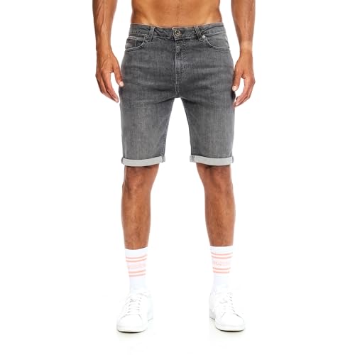 JEEL Herren Kurze Hosen - Slim-Fit Jeans-Shorts - 5-Pocket-Style - Stretch Herren-Shorts - Kurze Hose für Männer - Basic Washed - 4-Grau - 34W