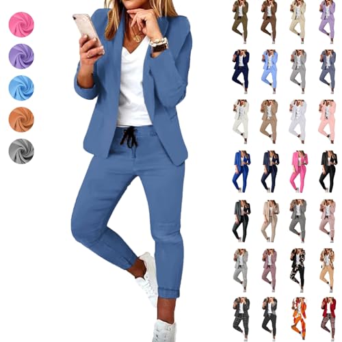 Hosenanzüge für Damen Elegant Blazer Anzug Set Einfarbig Streetwear Zweiteilig Hosenanzug Business Modern Anzughose Revers Slim Fit Sportlich Büro Outfit Anzugjacke Sommer Freizeitanzug Tracksuit