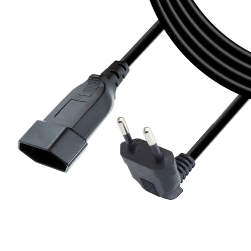 RIIEYOCA 90 Grad rechtwinkliges Euro-Stromverlängerungskabel, Typ-C-Stecker-Eurostecker auf Typ-C Eurobuchse,2.5A/250V, 0,75 mm² für PC Computer Monitor, TV, Haushaltsgeräte,Schwarz,(2m)
