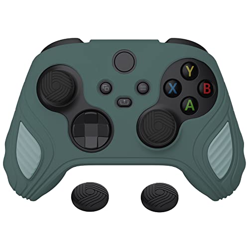 playvital Zweifarbige Anti-Rutsche Silikonhülle für Xbox Series X/S Controller, weiche Hülle Tasche Gummihülle Case für Xbox Core Controller mit Kappen(Skorpion-Edition)-Templeton Grau & Jade Grau