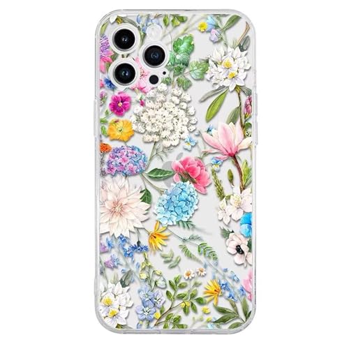 Rnrieyta Miagon Kreativ Blume Hülle für iPhone 13,Schmetterling Blätter Blumen Flower Serie Schutzhülle Transparentes Weich TPU Cover Dünne Kratzfeste Silikon Gel