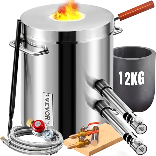 VEVOR Schmelzofen Propan Metall Schmelzofen 12 kg, Edelstahl Schmelzofen Gas 1482 ℃ inkl. 2 x Brenner, 1 x Tiegel, Schmiede Messerherstellung Schmiedeset für Kupfer, Aluminium, Gold, Silber usw.