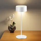TYEE Tischlampe Kabellose LED Dimmbare Akku Tischleuchte, Wiederaufladbar Warme Lichtfarbe 2200-3000K Tischleuchte Für Innen und Aussen mit USB-C, Aluminium Tischlampe IP54 Wasserdichte (Weiß)