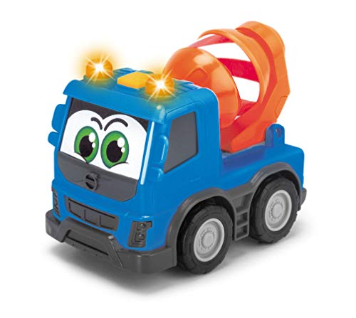 Dickie 203811006 Toys Happy Volvo FMX, Baufahrzeuge für Kleinkinder, Kipper, Zementmixer oder Container Truck, Licht & Sound, inkl. Batterien, Spielauto für Kinder ab 1 Jahr, 3-fach sortiert, 13 cm