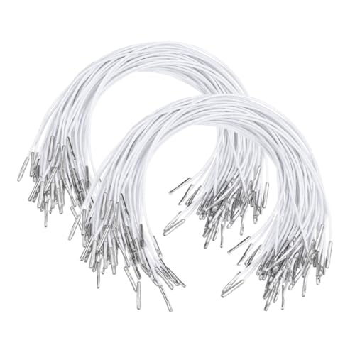 EXHUMKY 200 Stück Handgefertigte Lanyard -Augenmaske elastischer Stachelschnur-Stretch Ersatzelastung für die Datei elastisches Barb Cord für Folio Kordelzug Eisen Weiß
