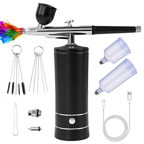 Ykall Airbrush Set, Multi-Funktion Airbrush mit Kompressor, Tragbares Handheld Airbrushpistole für Nageldesign Kuchendekoration, Makeup, Tattoo-Modellierung, Modellfärbung (Schwarz)