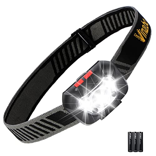Vinabo Stirnlampe, Leistungsstarke 6-Stufen-Stirnlampe, Ultrahelle Led-Stirnlampe mit 30° Verstellbarer Beleuchtung, 500lm LED-Taschenlampe zum Lesen, Radfahren, Laufen, 3 AAA-Batterien Inbegriffen