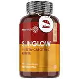 Sunglow Beta Carotin Komplex als Bräunungsbeschleuniger - 120 Tabletten - Vegane Alternative zu Bräunungskapseln - Für Hautpigmentierung & oxidativen Stress mit Kupfer, Zink, Jod, Vitamin A, B3 & B2