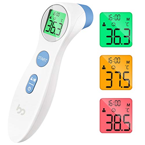 Fieberthermometer für Babys Kinder und Erwachsene, kontaktloses Stirnthermometer Infrarot Digital Thermometer mit sofortiger genauer Ablesung, Fieberalarm, weiß