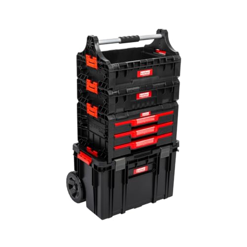 XL Werkzeugtrolley, Werkstattkoffer Set, Werkstattwagen Set aus"Q-Brick" Serie mit viel Zubehör! B x T x H in cm: 53 x 38 x 98 cm ! Der mobile Alleskönner - Privat & Gewerbe (SET 10)