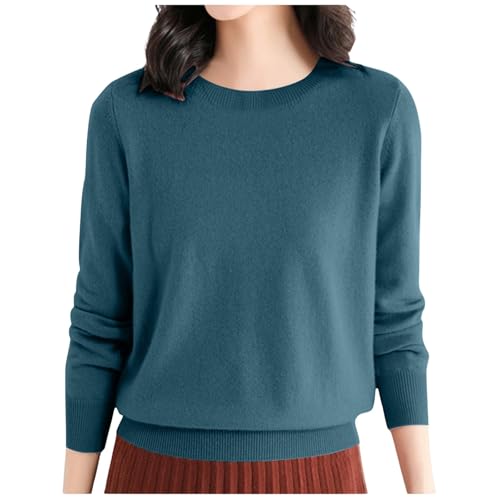 Generisch 2025 - Lässiger Strickpullover mit lockerer Passform für Damen, tiefer Schnitt, Rundhalsausschnitt, leichtes Oberteil für den/Winter Strickjacke Kurzarm (Navy, L)