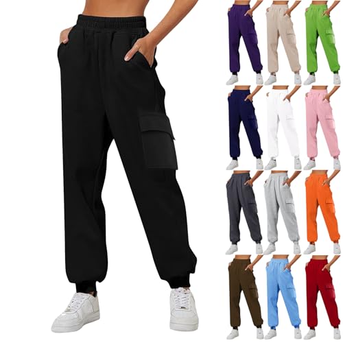 Jogginghose Damen Sporthosen Lang Freizeithose Trainingshose High Waist Sweatpants Loose Casual Stoff Lounge Hose für Frauen Lose Freizeithosen mit Taschen