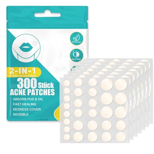 Pimple Patches Acne Patch Unsichtbare Natürliche Hydrokolloid Akne Patches Mit Teebaumöl Und Salicylsäure Tag Und Nacht 2-In-1 Wasserdicht Absorptions Pickel Patch (300 Stück)