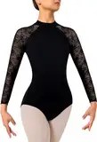 DANSHOW Damen Spitze Ballett Trikot für Tanz Mock Neck, Erwachsene Wassertropfen Hohl Rücken Turn-Leotards für Damen(7029-06-M)