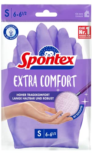 Spontex Extra Comfort, Premium-Haushaltshandschuhe mit weichem Textilfutter, ideal für alle Putzarbeiten im Haushalt, 30°C waschbar, Größe S (6-6, 5), 1 Paar, Lila, S (1 Paar)