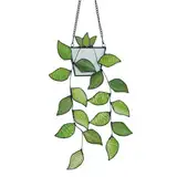Sonnenfänger,fensterdeko hängend,Grün Hängende Pflanzgefäße,Material Glas, Anhänger mit grünem Blumenkorb im Tiffany-Stil,Fensterdeko Hängend für Zuhause Büro Garten Outdoor Deko.