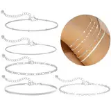 QOMJUFA Armband Damen, Armband Silber 925 Damen, Armband Damen, Armband Damen Silber, Armband Set Verstellbare Stapelbare, Kettenarmband für Damen Mädchen