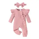 Uwdiohq Sale Angebote Langarm-Overall-Stirnband-Set für mit Textur und Schleife für 0 bis 18 Neugeborenen Set Body Erster Geburtstag Mädchen Baby Geschenk Mädchen Geburt S Tages Deal Sonderangebote