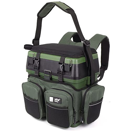 Zite Fishing Multi Angel-Koffer-Rucksack & Sitz-Kiepe in 1 - Inklusive 4 Tackle-Boxen für Angelzubehör im Deckel