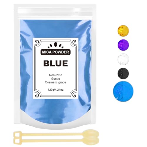 Epoxidharz Farbe 120g, Mica Pulver Natur Metallic Epoxidharz Pigment für für Seifenfarbe, Lipgloss, Nagellack, Make-up, Epoxidharz, Kerzenherstellung, Badebombe, Schleim (blau)