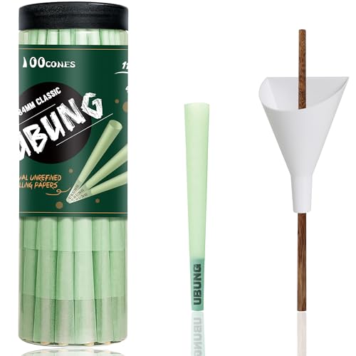 UBUNG Green Cones 100 Pcs, Classic King Size Green Slow Burning Pre Rolled Cones With Tips, Green Rolling Papers Cones, 1 Cone Loader Funnel and 1 Push Rod Included