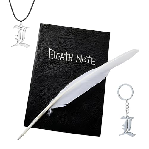 Afenau Death Note Notizbuch, Death Note Buch mit Federkiel, Halskette, Schlüsselanhänger, Kann als Tagebuch und Notizbuch Verwendet Werden, für Anime-Fans, Cosplay-Enthusiasten