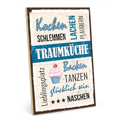 TypeStoff Holzschild mit Spruch – Traumküche – im Vintage-Look mit Zitat als Geschenk und Dekoration zum Thema Küche, Familie und Freunde - HS-00995