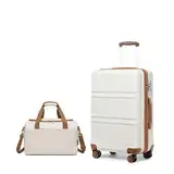 KONO 55cm Handgepäck-Koffer Trolley Set 2 Teilig Gepäcksets, Kleiner Koffer mit Rollen Handgepäck Set mit Ryanair Reisetasche 40x20x25cm, Cremeweiß