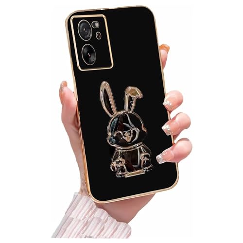 Miagon Kaninchen Ständer Hülle für Xiaomi 13T Pro,Cute Mädchen Dünn Galvanisierte Schutzhülle Weiches Case Bumper mit Hase Skalierbar Halter Kickständer