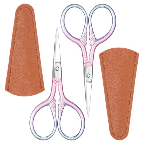 Dimeho Mini Schere Stickschere 2 Stück Augenbrauen Scheren Professionelle Pflegeschere mit Gerader Spitze aus Edelstahl Kleine Schönheitsschere für Frauen Männer Wimpern Nasenhaare Bart (9cm Rosa)