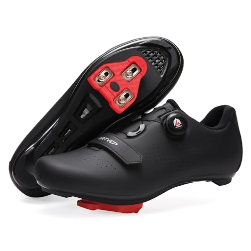 ARTVEP Fahrradschuhe Herren Damen Rennradschuhe MTB Radschuhe Kompatibel mit Look SPD SPD-SL Delta Lock Pedal Reitschuhe Peloton Schuhen Alles Schwarz EU44 / 270