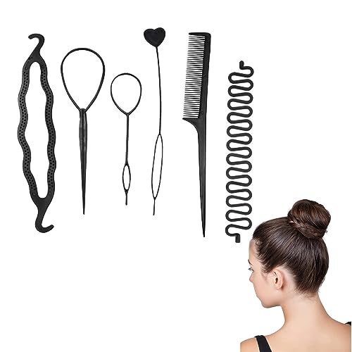 6Pcs Haare Stylen, Topsy Tail Für Haare, Haar Flechtwerkzeug, Haarstyling-Zubehör, Haar Styler, Haarstyling-Zubehör-Set, Dutt Maker