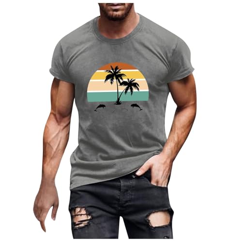 T-Shirt Herren Mit 3D Druck, Hawaii Shirt Herren, Rundhals Kurzarm Tshirt Leicht Atmungsaktiv Tops Premium Funktions Sportshirts Fashion Streetstyle Oberteile Streetwear