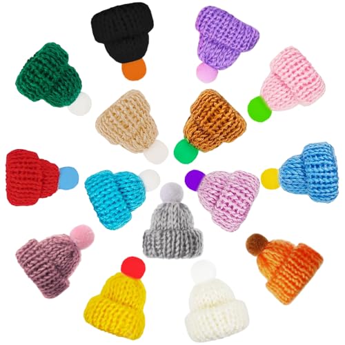 JOAASU 90 Stück Mini Strickmützen, Mini Mützen Zum Basteln, Mini Hüte Strickmützen, Mini Weihnachtsmützen, Mini Mützen für Glückswürmchen, für DIY Basteln Kunsthandwerk Weihnachtsschmuck (15 Farben)