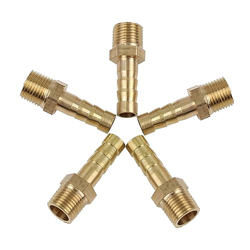 X AUTOHAUX 5 Stück Messing Schlauchstutzen,Schlauchverschraubung Widerhaken Schlauchtülle, 6mm Schlauch-ID x 1/8 Zoll NPT-Außengewinde Schlauchanschluss für Auto