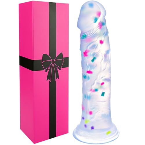 25 cm bunter Jelly Silikon riesen dildo transparent, Fantasy großer dildo dicker Analdildo mit Saugnapf, fetter big dildo für männer frauen, XXL XXXL penis dildo lang Sexspielzeug für Erwachsene Paare