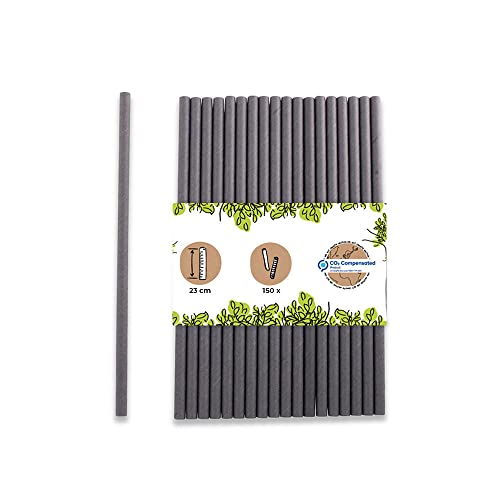 GREENBOX Jumbo Papier Trinkhalme 23cm Strohhalm 8mm Ø I Trinkhalm biologisch abbaubar I schwarze Strohhalme umweltfreundlich I Party Trinkhalme für Smoothies I Papierstrohhalme 150 Stück