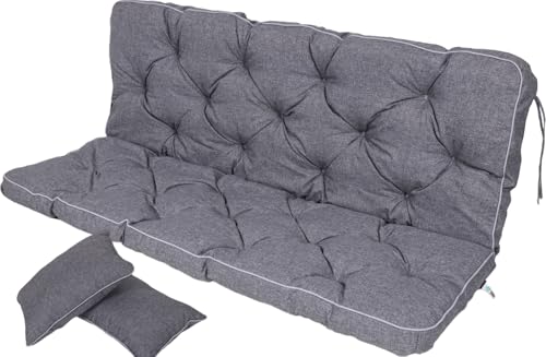 TexDeko® Bankauflage mit Rückenlehne für Hollywoodschaukel 160 x 50 x 56cm Gartenschaukelkissen gemütliche Sitzauflage Gartenbankauflage Polsterauflage wasserabweisend UV-beständig (Grau)