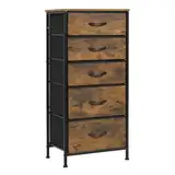 WOLTU Kommode mit 5 Schubladen aus Stoff, Kommodenschrank Sideboard Schubladenschrank, für Schlafzimmer Wohnzimmer Flur, aus Metallrahmen Holzwerkstoff, Vintage-Holzoptik Schwarz SSK004hov