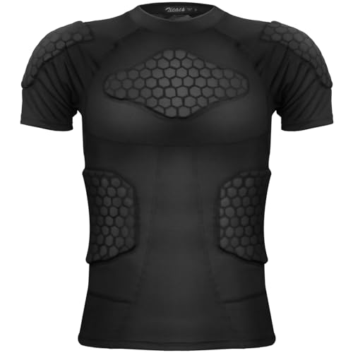 Zicac Sports Gepolsterte Kompression Tops Kurzarm Shock Guard Schutzhemd Schulter Rippe Brustschutz für Outdoor Fußball Basketball Paintball Rugby