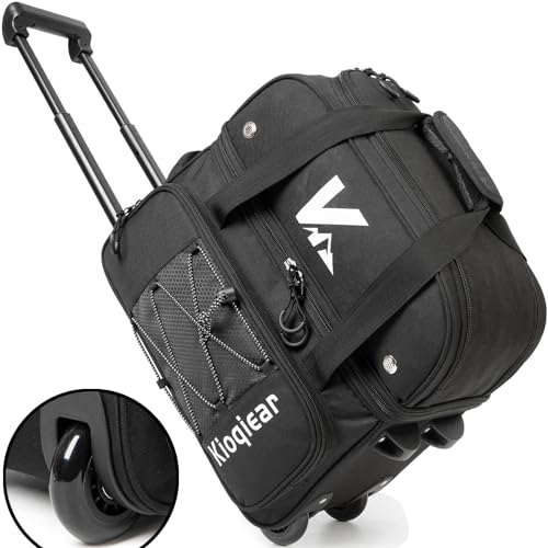 Kioqiear Bowlingtasche mit 2 Bällen und großem separatem Schuhfach und übergroßer Zubehörtasche, 91,4 cm ausziehbarer Griff (BLK)