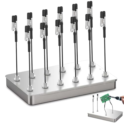 12 Modellbau Farben Standfuß und 1 Eisenbox als Basis, Dritte Hand Löten Flexibler Modellbau Zubehör mit Krokodilklemmen und Magnetfuß, Ideal für Modellierung, Helfende Hand Löten und Bastelarbeiten