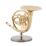 NEUFDAY Miniatur Trompete Replik,Goldmessing Trompete,4 Zoll Miniatur-Replik des Goldenen Waldhorns mit Ständer, Instrumentenmodell, Ornamente, Weihnachtsgeschenke für Kinder, Musikerfreunde